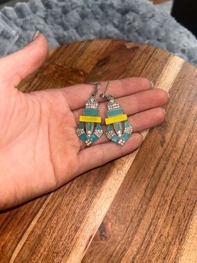 Vintage Turquoise and Yellow Drop Earrings - Women Jewelry